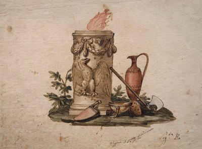 Säulenförmiger Kohlenbecken, dekoriert mit Girlanden und Adler, mit Schneidwerkzeugen, Becher und Amphore von Andrea the Elder Appiani