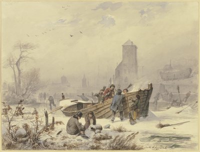 Schiffer bei einem eingefrorenen Schiff von Andreas Achenbach