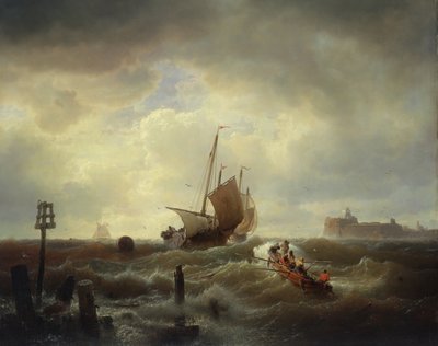 Der Eingang zum Hafen von Hellevoetsluys, 1850 von Andreas Achenbach