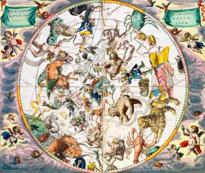 Himmelsplanisphäre mit den Tierkreiszeichen, 1660-1661 von Andreas Cellarius