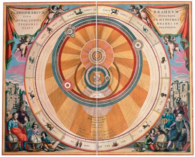 Darstellung des geo-heliocentrischen Universums von Tycho Brahe, 17. Jahrhundert von Andreas Cellarius
