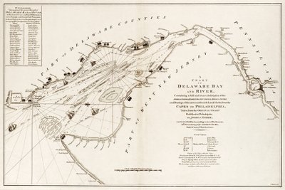 Karte der Delaware-Bucht und des Flusses, mit einer vollständigen und genauen Beschreibung der Küsten, Bäche, Häfen, Tiefen, Untiefen, Sandbänke und der wichtigsten Landmarken, von den Kaps bis Philadelphia von Andrew & Haydon W. Dury