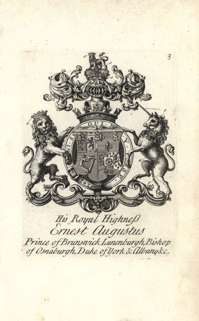 Wappen und Wappenschild von HRH Ernst August, Prinz von Braunschweig-Lüneburg, Bischof von Osnabrück, Herzog von York und Albany von Andrew Johnston
