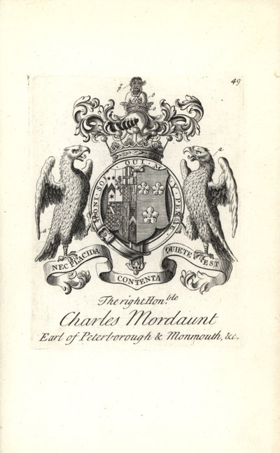 Wappen und Kamm des hochgeehrten Charles Mordaunt, 3. Earl of Peterborough und 1. Earl of Monmouth von Andrew Johnston