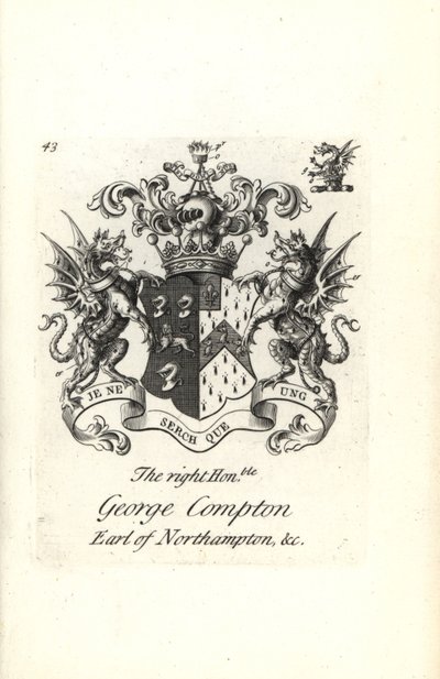 Wappen und Wappenschild des ehrenwerten George Compton, 6. Earl of Northampton von Andrew Johnston