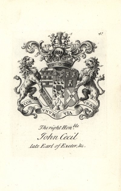 Wappen und Wappenschild des hoch ehrenwerten John Cecil, 6. Earl of Exeter von Andrew Johnston