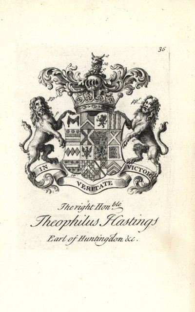 Wappen und Wappenschild des hochadeligen Theophilus Hastings, 9. Graf von Huntingdon von Andrew Johnston