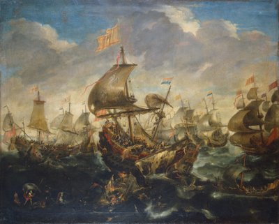 Schlacht der spanischen und niederländischen Flotte im Mai 1573, zur Zeit der Belagerung von Haarlem von Andries van Eertvelt