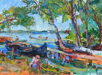 Sonnige Flussuferboote von Andrii Kutsachenko
