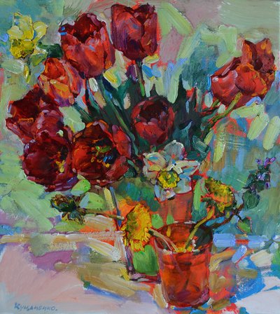Lebhafte rote Tulpen von Andrii Kutsachenko