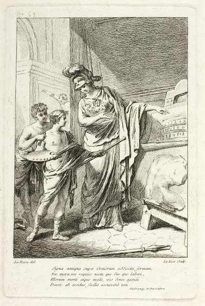 Minerva unterrichtet einen jungen Künstler, Illustration für den Katalog historique du Cabinet von Mariette von Ange Laurent de Lalive de Jully