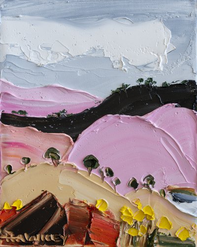 Rosa Hügel Impasto Landschaft von Angela Hawkey