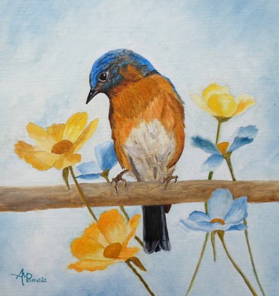 Blaukehlchen unter Blüten von Angeles M. Pomata