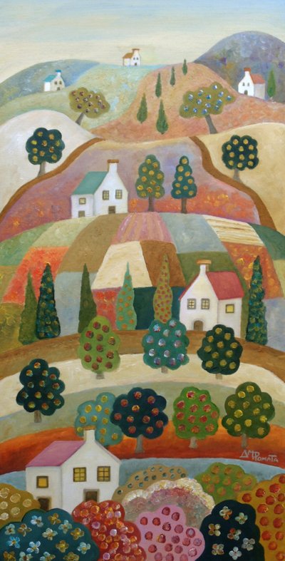 Buntes Dorf am Hang von Angeles M. Pomata