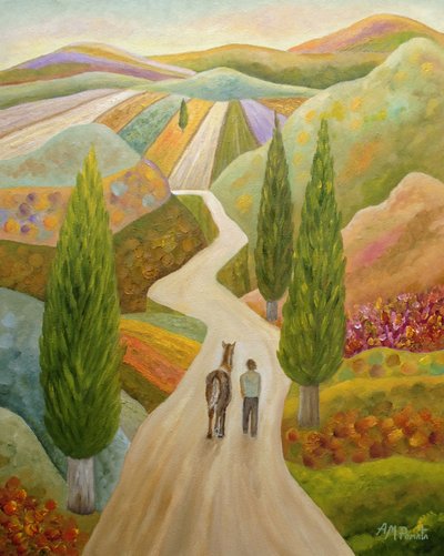 Mann, Pferd, Landstraße von Angeles M. Pomata