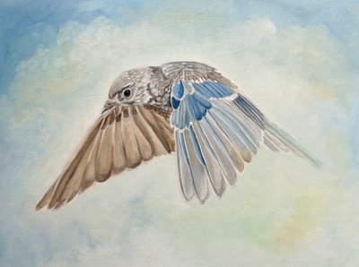Fliegender Blauer Vogel von Angeles M. Pomata