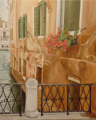 Venedig Kanal Blumen von Angeles M. Pomata