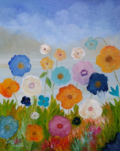 Leuchtende Gemalte Blumen von Angeles M. Pomata