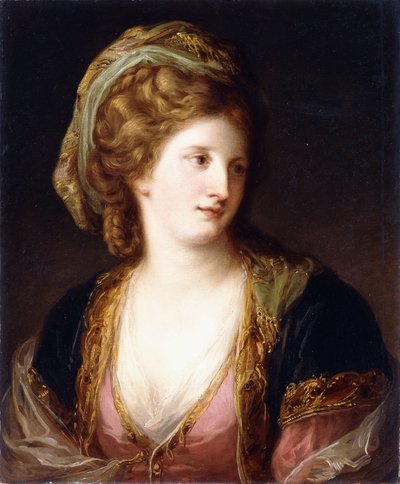Porträt des Künstlers, Büste, in einem rosa Kleid und einem goldbestickten blauen Gewand, 1767 von Angelica Kauffmann