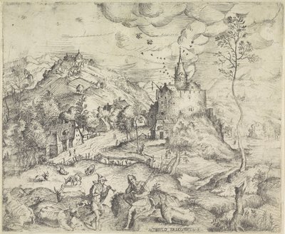 Landschaft mit Merkur, der Apollos Herde stiehlt von Angelo Falconetto