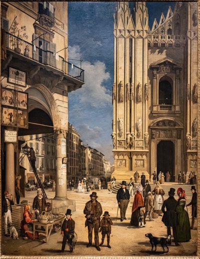 Ansicht des Doms mit dem Coperto von Figini von Angelo Inganni