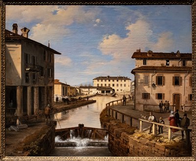 Blick auf den Naviglio-Kanal von der Brücke von St. Mark von Angelo Inganni