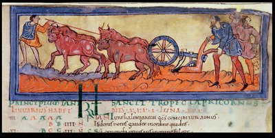 Pflügen, aus einem Kalender, ca. 1030 von Anglo Saxon