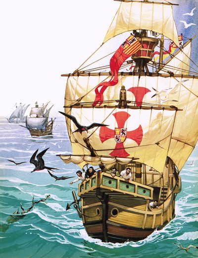 Matrosen auf der Santa Maria von Christoph Kolumbus sehen Anzeichen von Land von Angus McBride