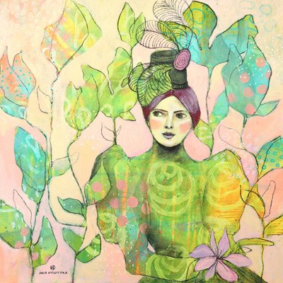 Gartenfrau mit grünem Hut von Ania Witwitzka