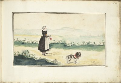 Bäuerin und Hund in einer Landschaft von Anna Cornelia Moda (possibly)