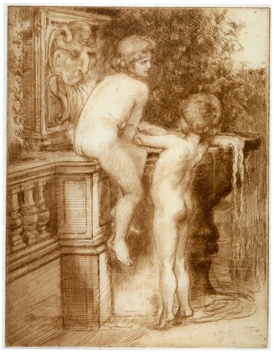Zwei Jungen an einem Wasserbrunnen, ca. 1864-1930 von Anna Lea Merritt