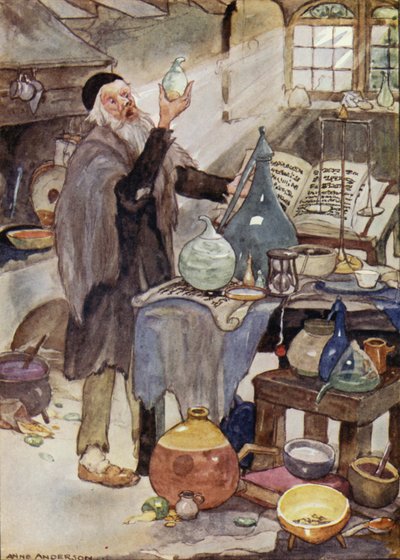 Alchemist, Szene aus Hans Christian Andersens Märchen Der Wind erzählt von Anne (after) Anderson