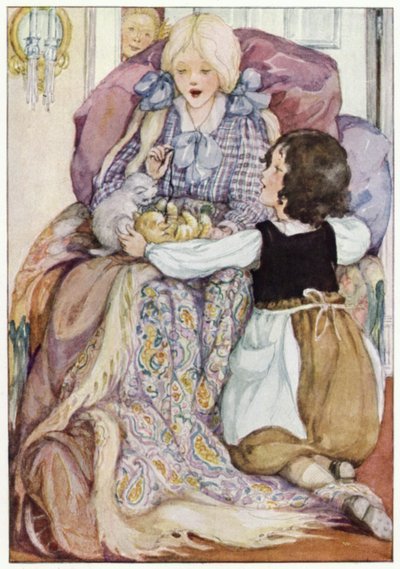 Klara hielt die kleinen Kätzchen in ihrem Schoß (Farblithografie) von Anne (after) Anderson