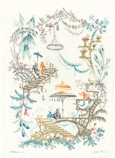 Chinesische Arabeske mit einem Doppelsonnenschirm, ca. 1795 von Anne Allen