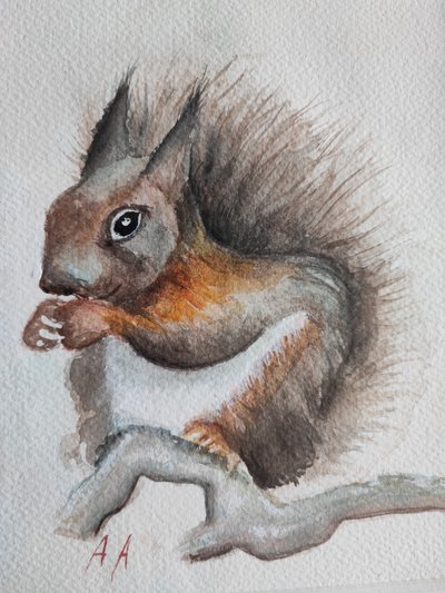 Aquarell-Wald-Eichhörnchen von Annette Armitage