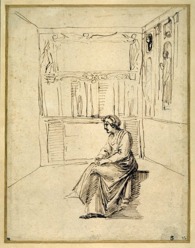 Eine Frau, die in einem Raum sitzt von Annibale Carracci