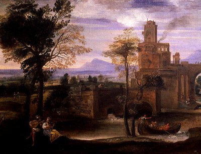 Römische Landschaft mit einer Brücke (Detail) von Annibale Carracci