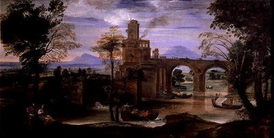 Römische Landschaft mit einer Brücke von Annibale Carracci