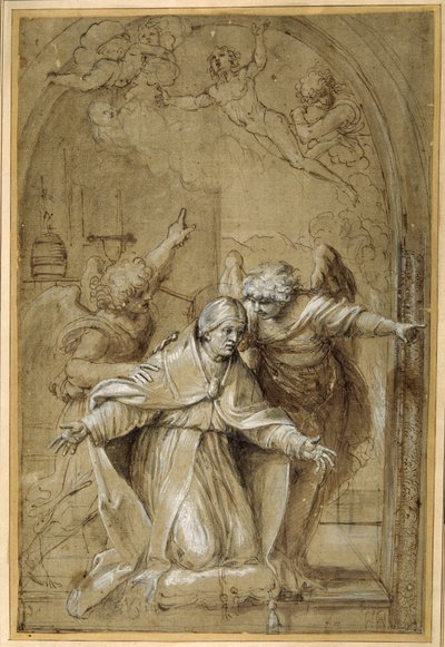 St. Gregor, von Engeln begleitet, betet für Seelen im Fegefeuer von Annibale Carracci