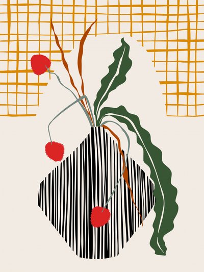 Gestreifte Vase mit roten Beeren von Annick