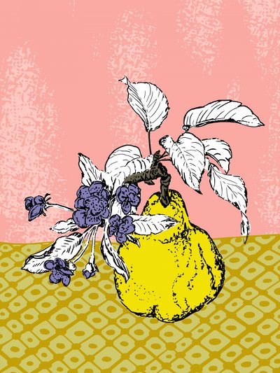 Gelbe Birne und Blumen von Annick