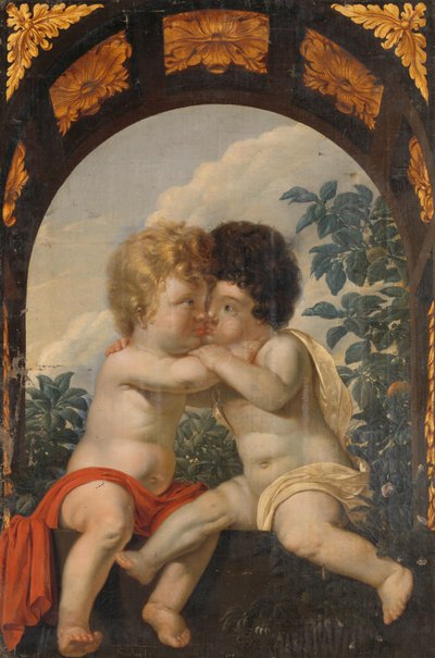 Christliche Allegorie mit zwei sich umarmenden Kindern von Anonymous
