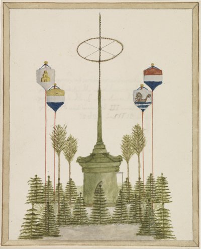 Dekoration um den Brunnen auf dem großen Markt in Middelburg, bei der Ankunft von S.M. König Wilhelm III. in dieser Stadt, am 21. Mai 1862 (Titel auf dem Objekt) von Anonymous