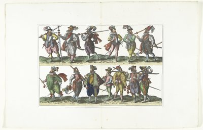 Doppelte Platte mit dreizehn bewaffneten Bürgern in Uniform nach der Mode in Antwerpen, ca. 1580 von Anonymous