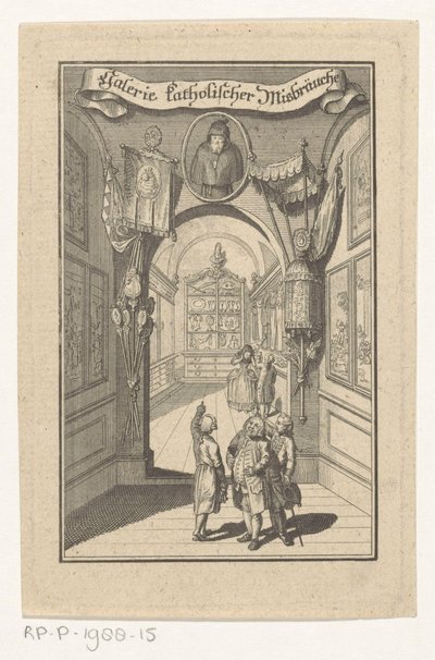 Figuren in Galerie mit Porträt und liturgischen Objekten von Anonymous