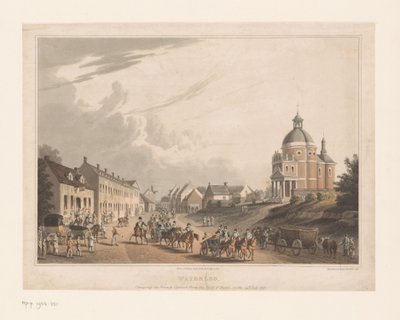 Ansicht von Waterloo, wo französische Truppen eine Kanone bewegen von Anonymous