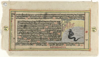Krishna bekämpft die Schlange Kalya, während vier Hirtenjungen zuschauen von Anonymous