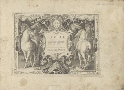 Ornamentale Kartusche mit Titel flankiert von Pferden von Anonymous