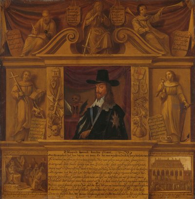 Porträt von Karl I., König von England, in einem Rahmen mit allegorischen Figuren und historischen Darstellungen von Anonymous