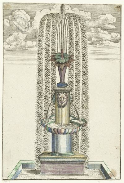 Quadratisches Becken mit Säule auf quadratischem Sockel von Anonymous